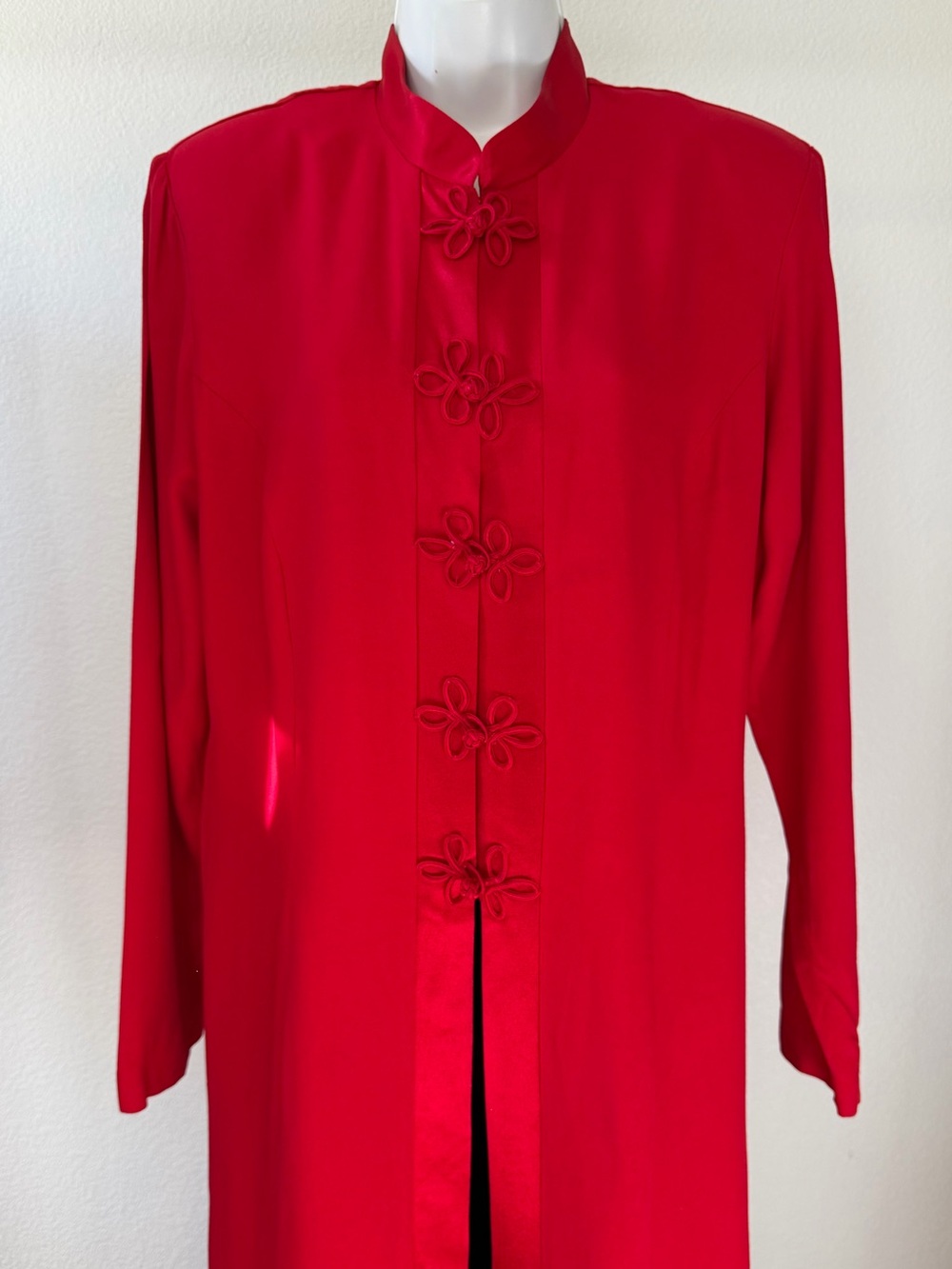 Vintage 90s R&M Richard’s Mandarin Collar Red Kimono Duster Size L - Picture 2 of 10